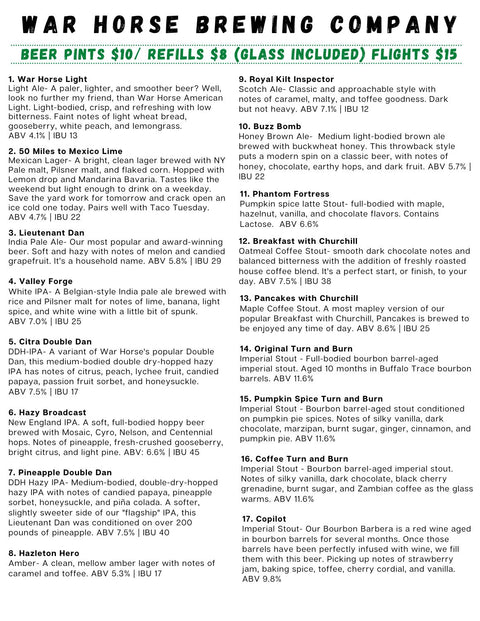 war horse brewing company tap list page 1