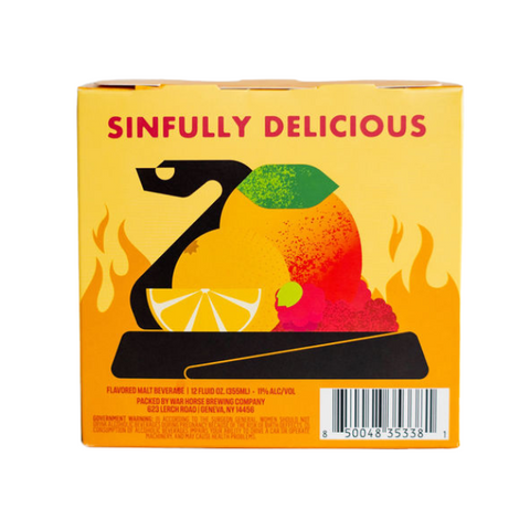 Box with 'Sinfully Delicious' branding and graphic design on a white background