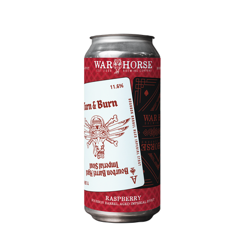 War Horse Brewing can of Raspberry Turn and Burn Bourbon  Barrel Aged Stout